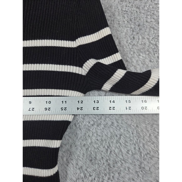 Zesica Womens Black White Striped Ribbed Knit Long Sleeve Top Small - Picture 5 of 7